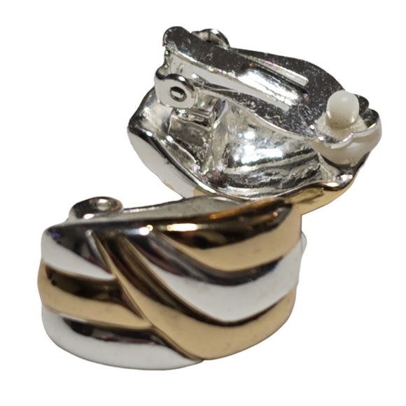 Vintage Two Tone Clip-on Earrings - Picture 2 of 2